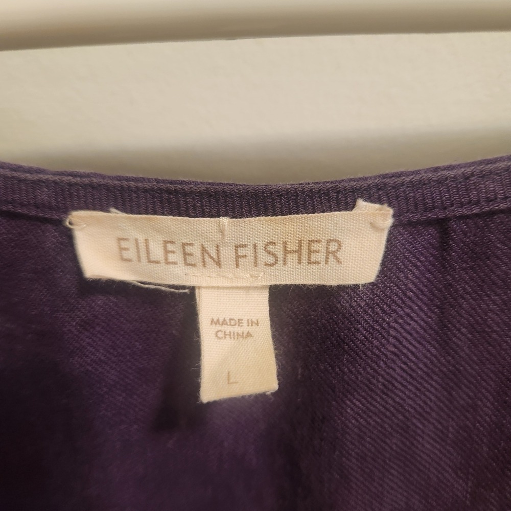 Eileen Fisher Purple 100% Linen Sleeveless Scoop Neck Shift Dress Large - Picture 2 of 7